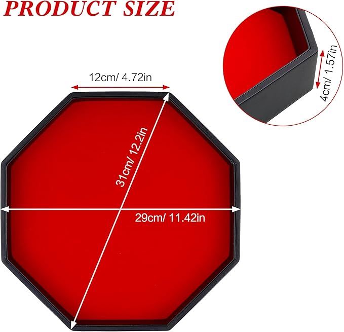 Dice Rolling Tray, Felt Lined PU Leather Octagon Dice Tray for Dungeon Crawler Games, Red
