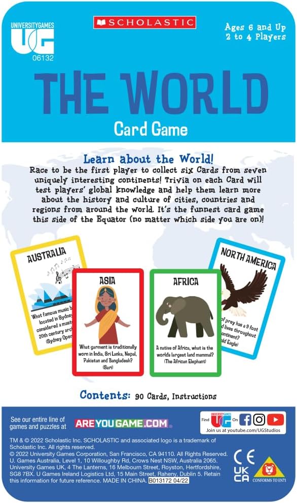 University Games Scholastic The World Travel Card Game, Perfect for Summer Learning for Kids, Learn About The World, for 2 or More Players Ages 6 and Up from