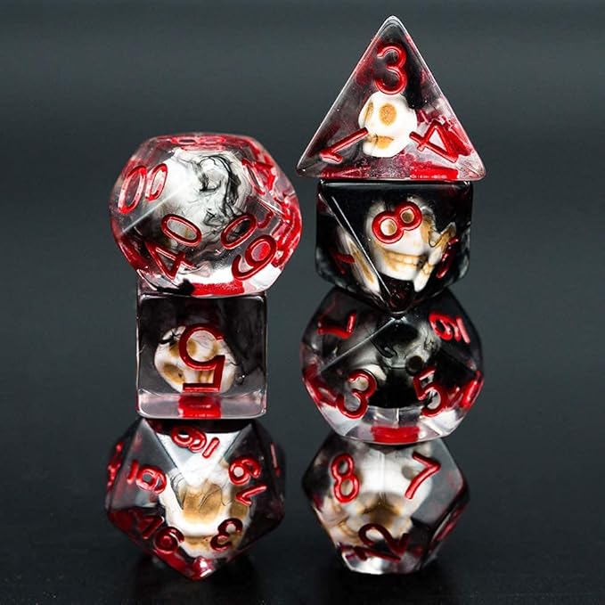 UDIXI Polyhedral DND Dice Set, 7PCS Skull Dice RPG D&D Dice Set for Dungeons and Dragons and Other Tabletop Games (Skull-Black)