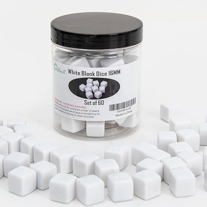 60 Pieces Blank Dice Write on,16MM Six-Sided White Cubes with Smoothed Surface for Board Games,DIY Sticker,Math Activities,Building Blocks,Custom Making