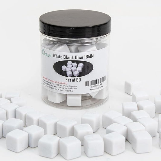 60 Pieces Blank Dice Write on,16MM Six-Sided White Cubes with Smoothed Surface for Board Games,DIY Sticker,Math Activities,Building Blocks,Custom Making