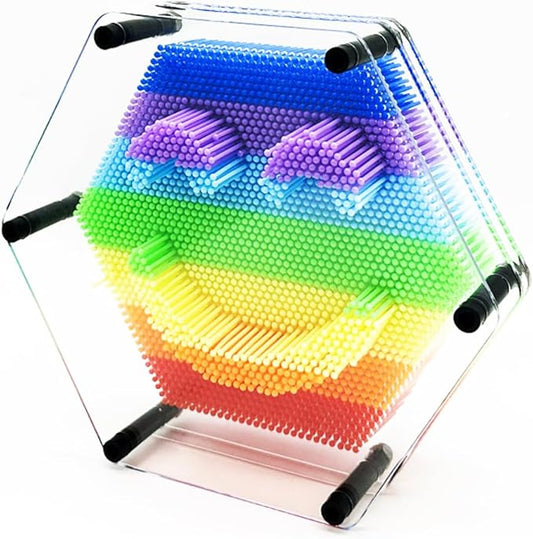 3D Pin Art Intellectual Fun Toy Rainbow Pin Art Palm Board Extra Large(7.5 x8 Inches) Arouse Sense of Imagination Innovative Boundless Creativity (Hexagon - 7.5 x 8 Inches)