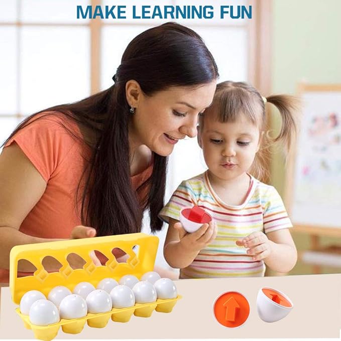 Dimple Fun Easter Egg Matching Toy Set (12 Eggs) - Toddler STEM Easter Basket Stuffers, Shape Recognition & Color Sorting Toys, Educational Easter Eggs for Kids, Play Egg Puzzle Set