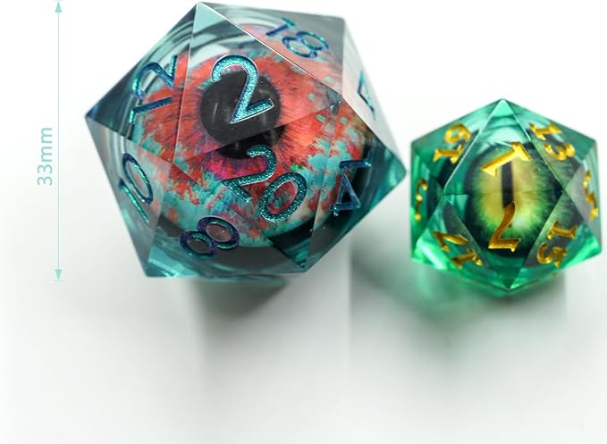 Dungeons and Dragons DND Dice D20, Moving Eyeball Liquid Core Dice Set D&D 33MM Oversized D20 Single Sharp Edge Resin dice with Gift Case, Polyhedral Dice for Role Playing Game