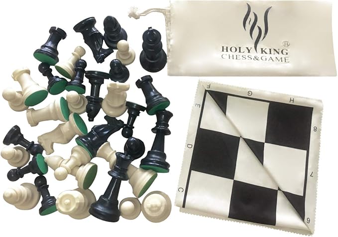 HOLYKING 19" Tournament Cloth Chess Board Set - Portable Travel Pocket Chess Game Set Roll Up Combination- Beginner Chess Set for Kids and Adults