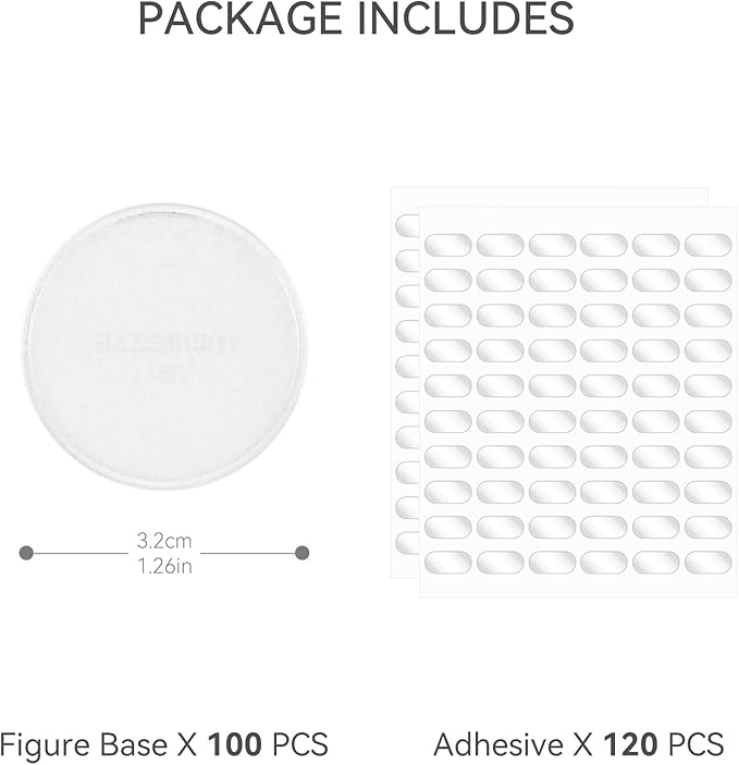 100PCS Miniature Bases+120PCS Adhesive, 32mm or 1.26inch Round Clear Black Plastic Model Bases for Gaming Miniatures Collectible War Table Game or Wargames Board Game