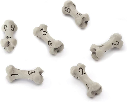 D6 Dice Set - Set of Six 6 Sided Dice - Skull & Bone Themed RPG Dice. Cool & Unique Gift and Compatible with Dungeons & Dragons (DND), D&D, Pathfinder, D and D. (Cleaned Bone White)