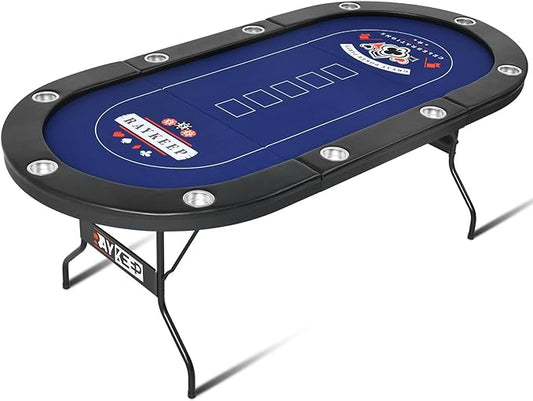 10 Player Poker Table Foldable, 84" Portable Casino Leisure Texas Holdem Table, Folding Game Table with Padded Rails and Cup Holders for Texas Card, Blackjack Board Game(Black)