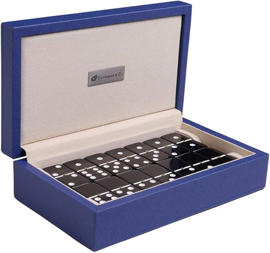 Silverman & Co. Double 6 Large Black Domino Set - Blue Case