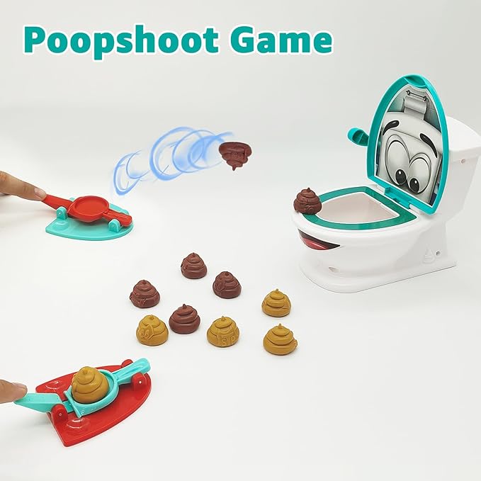 Poop Toys, Famliy Shooting Game, Funny Creativity Family Game, for 4-10 Year Old Kids Boy Girl, Include 1 Toilet Bowl, 2 Dexterity Launchers, 12 Soft Plastic Toy Poops for Children