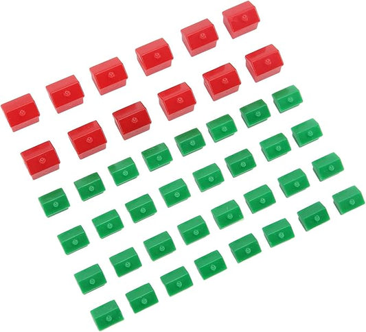 Dilwe Hotel Game Replacement Pieces, 12 red Houses and 32 Green Houses, Game Plastic Hotels Houses Game Piece Supplement Accessories