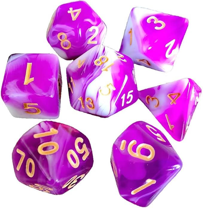 DND Dice Set, 7 Pcs Dice for Dungeon and Dragons D&D RPG Role Playing Games Dice Set with D20 D12 D10 D% D8 D6 D4(Purple Mixed White)