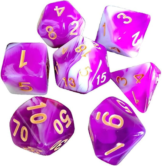 DND Dice Set, 7 Pcs Dice for Dungeon and Dragons D&D RPG Role Playing Games Dice Set with D20 D12 D10 D% D8 D6 D4(Purple Mixed White)