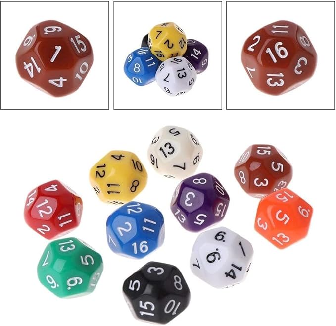 5Pcs Multicolour Polyhedral Dice for Dungeons and Dragons 16 Sided Dice Set Polyhedral Dice with Other Table Games with Random Multi Colored Assortment Playing Dice,Dice and Accessories