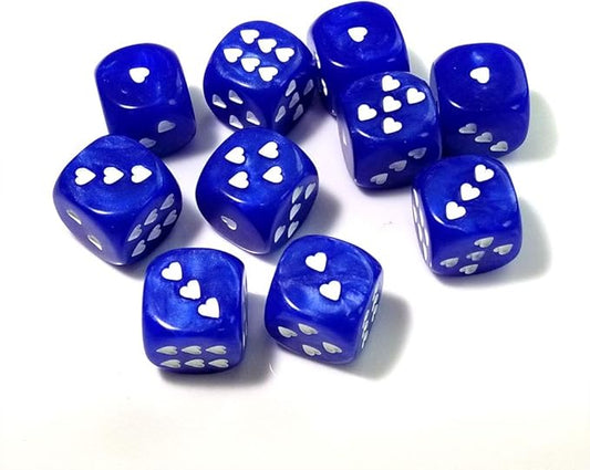 D6 16mm Six Sided Gaming Dice for Board Games, Activity, Casino Theme, Party Favors, Toy Gifts Marbleized Dice -Blue Marbleized Heart Cirrus (10 pcs)