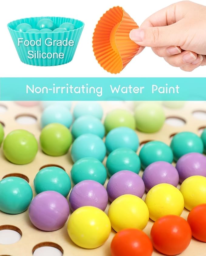Toddler Montessori Rainbow Beads Learning Toys, Early Educational Preschool Toy-Wooden Peg Board Games and Puzzles for Kids,Stacking Counting Color Sorting Games, Great Gift for 3 4 5 Years Old