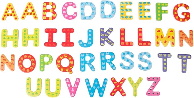 Wooden Toys, Colorful Wooden Magnetic Letters in A Travel Box 37 Piece for Learning The Alphabet & Spelling First Words Educational Toy Designed for Ages 3+, Multi, Standard Size