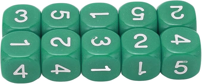Green 6 Sided Plastic Dice Set - 20 Pieces, Rounded Corners, Number Dice for Table Games