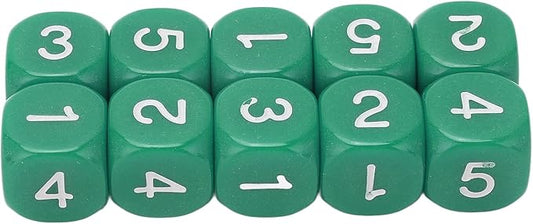 Green 6 Sided Plastic Dice Set - 20 Pieces, Rounded Corners, Number Dice for Table Games