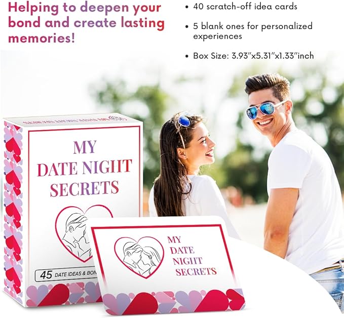 Valentines Gifts Couple Gifts - 40 Fun and Romantic Scratch Off Date Adventure Ideas - Girlfriend, Boyfriend, Wife, or Husband - Date Night Ideas, Card Game, Anniversary/Wedding, 5 Customizable Cards