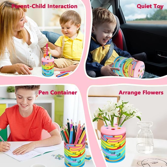 Sensory Activity Board Montessori Toys for 2-3 Year Old Kids,Learning Color Sorting Silicone Toys for Stress Relief,Calming,Focus,ADHD,Autism,18 Month Baby Boys Girls Gifts with 24 Strings