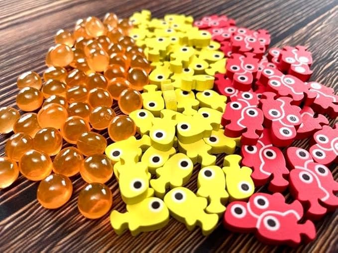 Stonemaier Games: Finspan Upgrade Pack | Squishy Eggs and Wooden Fish Tokens | 40 Young Tokens, 20 School Tokens, and 50 Squishy Egg Tokens (TPR Plastic) - Add to Finspan