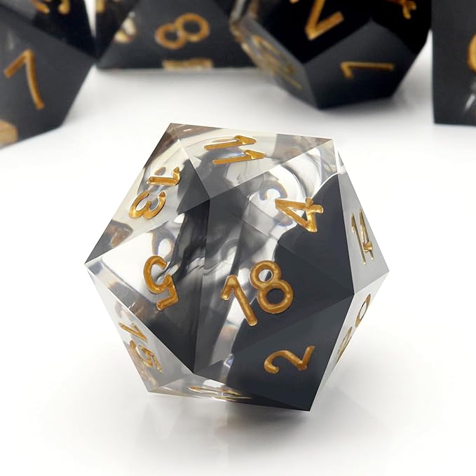 Haxtec Sharp Edge Dice Set DND Dice Set with Dice Case Handmade Black Swirls Resin D&D Dice Set for TTRPGs Dungeons and Dragons Gifts-Dark Soul