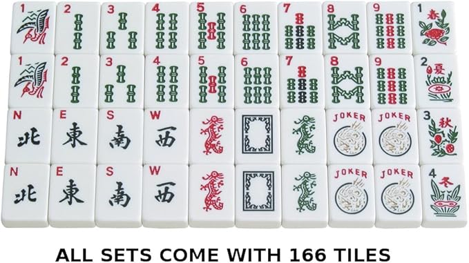 New! - American Mah Jongg Set 166 Premium White Tiles, 4 All-in-One Rack/Pushers, Denim Blue Soft Bag - Stylish Full Size Complete Mahjong Set