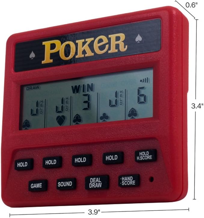 5-in-1 Hand Held Poker Game - Electronic Handheld Games for Adults Includes Draw, Deuces, Bonus, 2X and 2x2 Bonus - 3.9x3.4-Inch Pocket-Sized Travel Casino by Trademark Poker