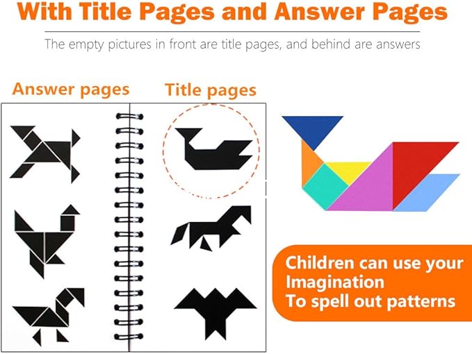 Travel Tangram Puzzle - Magnetic Pattern Block Book Road Trip Game Jigsaw Shapes for Kids Adult Challenge IQ Educational Toy Gift Brain Teasers-2 Set of Tangrams