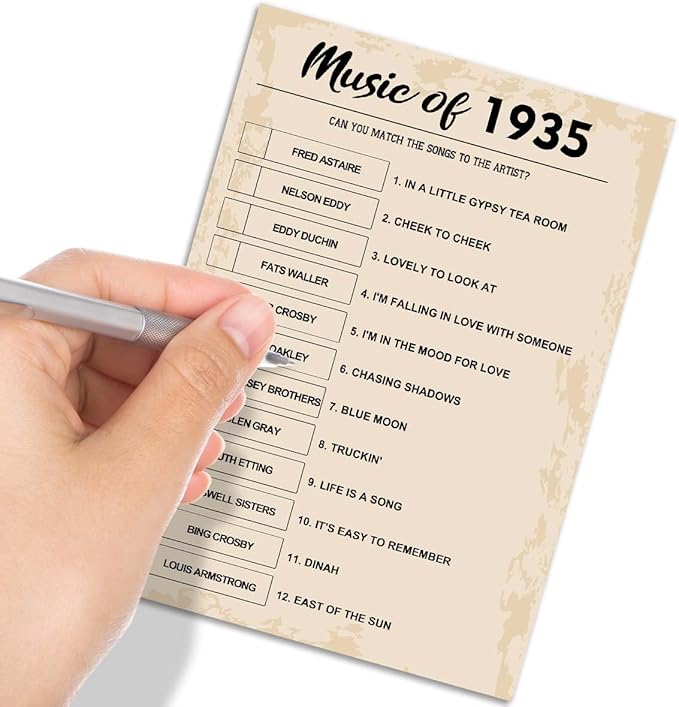 QUPT 90th Birthday Party Games, Music of 1935 Games, Birthday Party Supplies for Adults, Fun 1935s Party Game，Pack of 30 Cards