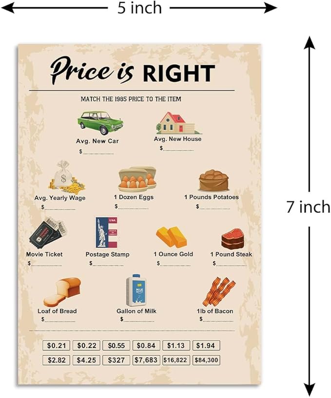 40th Birthday Party Games, Price is Right Games, Birthday Party Supplies for Adults, Fun 1985s Party Game，Pack of 30 Cards
