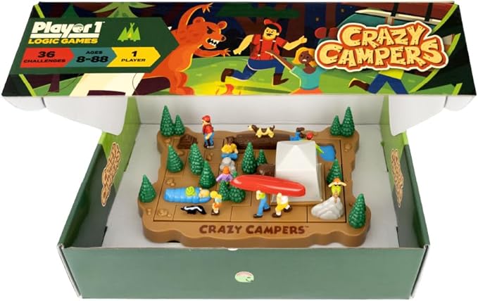 Crazy Campers Logic Puzzle Game – 36 Single-Player Challenges, Kids & Adults, Difficulty Easy to Expert, Travel-Friendly, Brain-Building Fun, Ages 8+