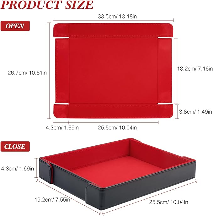 PU Leather Dice Tray Magnetic Folding Dice Rolling Mat with Red Felt Lining for Dice Games Portable Tabletop Board Games Tray