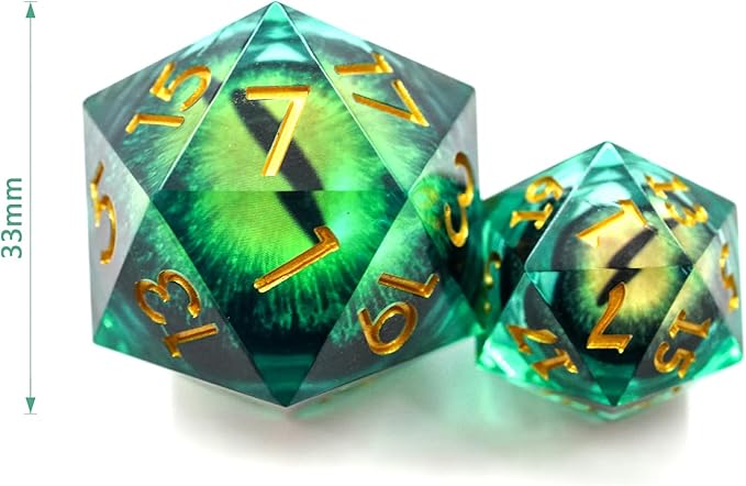 Dungeons and Dragons DND Dice D20, Moving Eyeball Liquid Core Dice Set D&D 33MM Oversized D20 Single Sharp Edge Resin dice with Gift Case, Polyhedral Dice for Role Playing Game