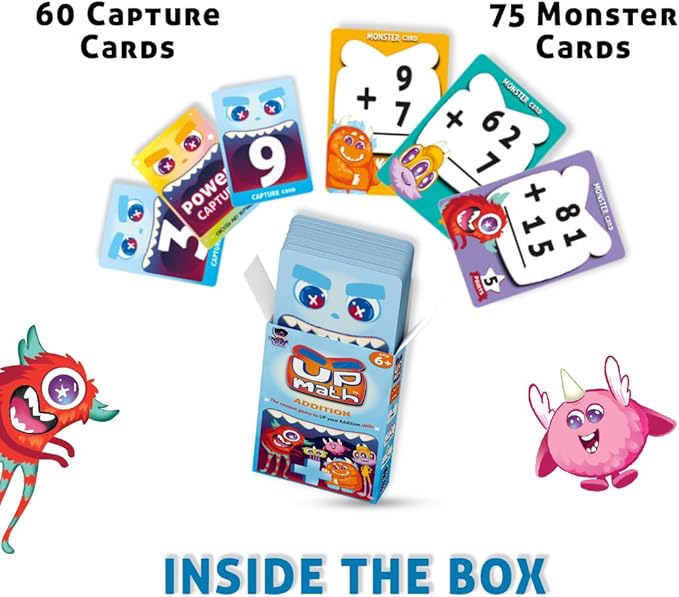 YUKA Champs UPMATH Addition Monster Theme 3 Levels Easy Medium and Hard Maths Flash Card Educational Brain Game Pre-School Children 6+ Years (Addition Card)