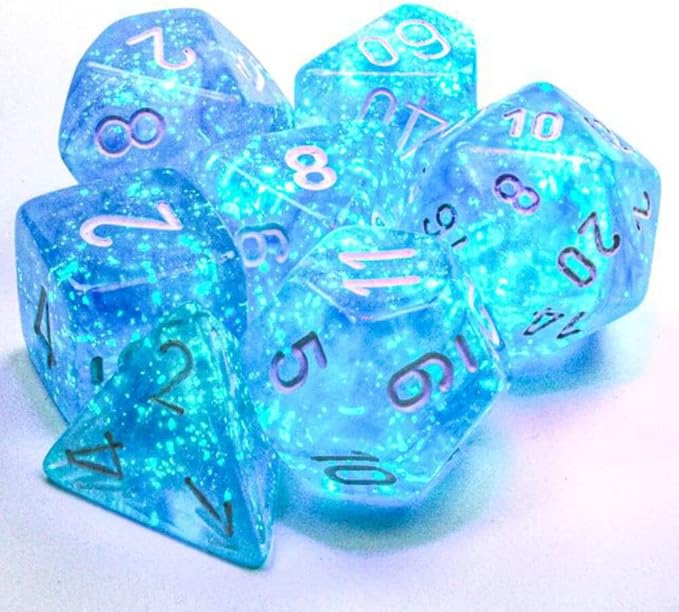 Chessex Polyhedral 7-Die Set - Borealis Sky Blue/White with Luminary 27586 (CHX27586)