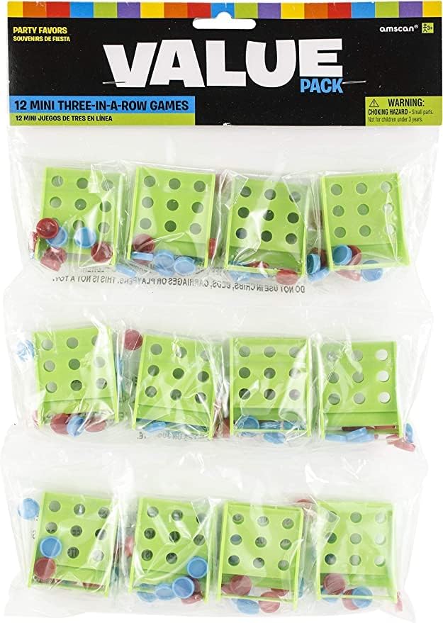 Amscan Three-in-A-Row Game Mini, Pack of 12, Multicolor
