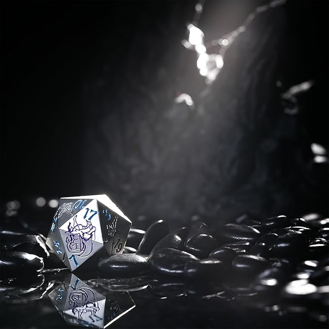 Metal DND Dice Set,Dragons and Warriors DND Dice 7-Pcs Metal Polyhedral Dice Set for Dungeons and Dragons RPG MTG Table Games(Pearl Silver