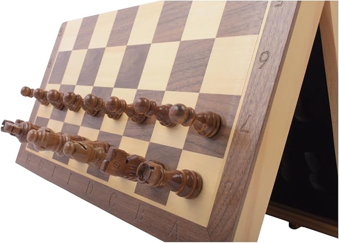 15" Folding Magnetic Wooden Chess Set – Travel-Friendly Portable Board Game with Staunton Pieces and Secure Storage Handcrafted Design for Home & Outdoor