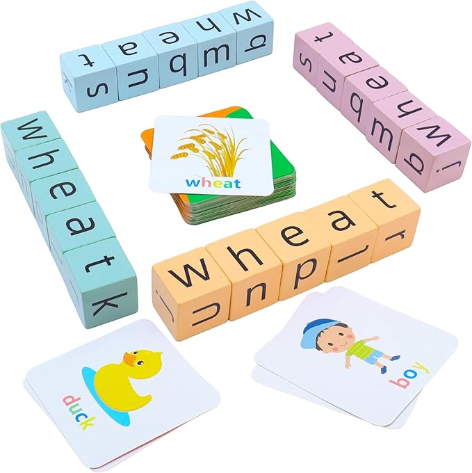 Word Spelling Game, Matching Letter Game for Kids, Fast-paced Word Race Cube Game, 54pcs Flash Cards Alphabet Blocks, Educational Toys for Gift for Kids Ages 3-8