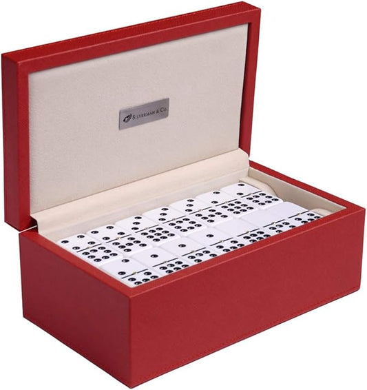 Silverman & Co. Double 9 Large White Domino Set - Red Case
