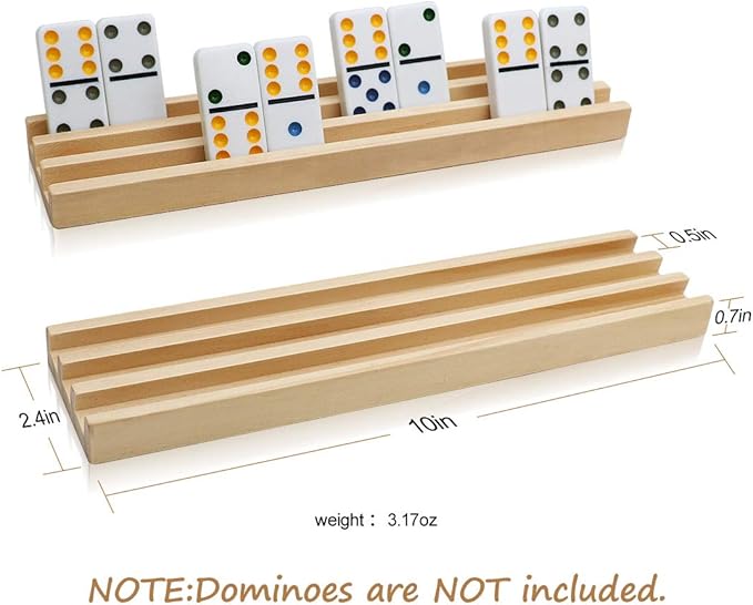 Exqline Wooden Domino Racks Set of 8 Premium Domino Trays Holders Organizer for Mexican Train Chickenfoot and Other Domino Games - Dominoes NOT Included