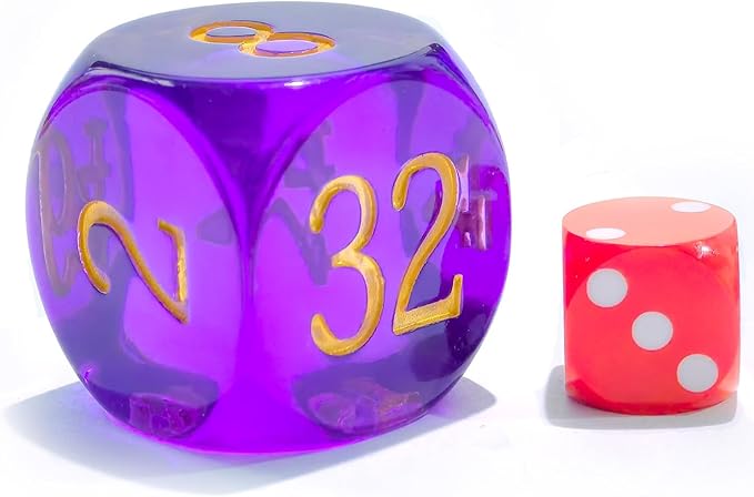 Big Translucent Backgammon Doubling Cube Dice 30MM, Large Backgammon Doubling Number Dice 1 3/16", Translucent Purple