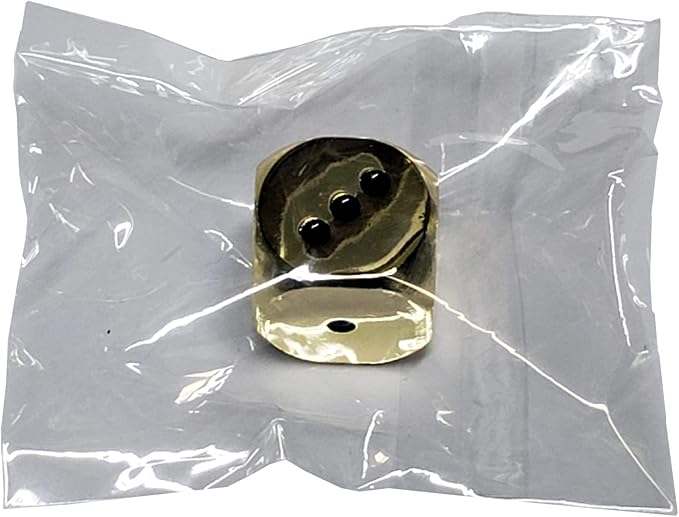 Cyber-Deals Set of (5) Solid Zinc Alloy Metal Polished Finish 16mm Dice, Rounded Corners with Black Velvet Cloth Pouch (Gold with Black Dots)