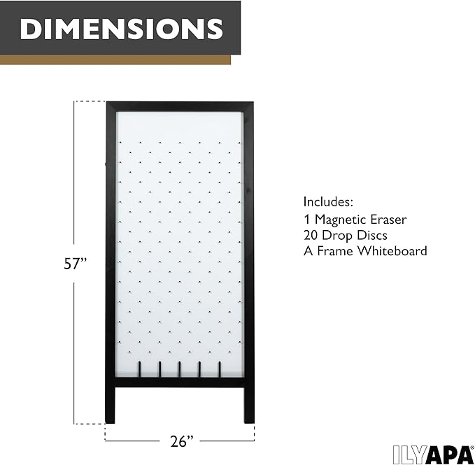 Ilyapa Extra Large Prize Drop Board Game - 28x57 Inch Portable Penny Drop Game for Events, Trade Show & Carnival - Includes 20 Coin Discs, Double Sided Wooden A-Frame Whiteboard Sign, Eraser