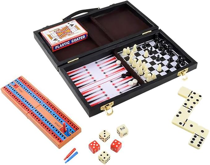 The Dreidel Company Board Games, Chess, Backgammon, Cards, Checkers, Dominoes, Cribbage, 6-in-1 Travel Case, 11" Inch