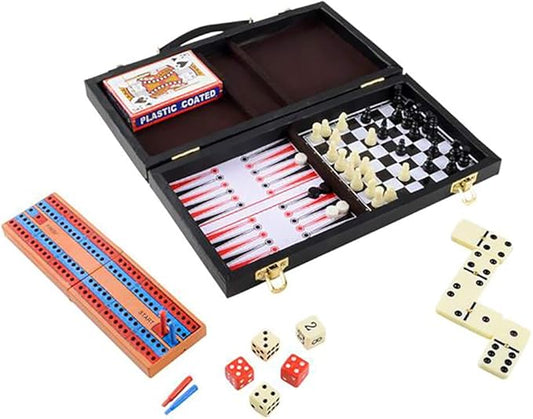 The Dreidel Company Board Games, Chess, Backgammon, Cards, Checkers, Dominoes, Cribbage, 6-in-1 Travel Case, 11" Inch