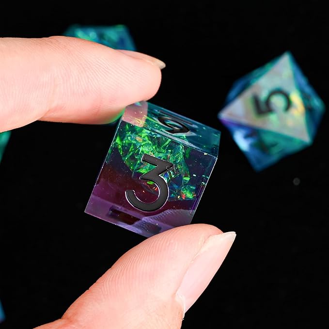 Electroplated Resin Dice Set, Resin Edge Sharp for Dungeons & Dragons RPG, MTG Board Games with Gift Box (Electroplating Purple-Green)