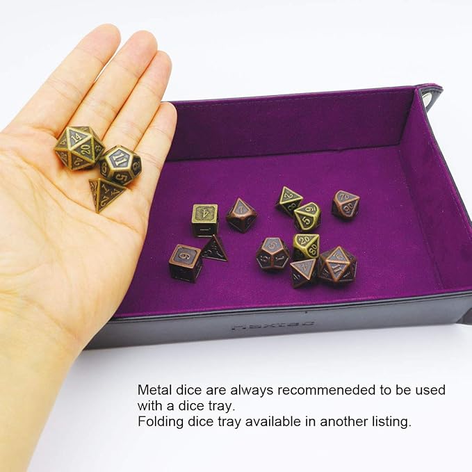 Haxtec Ancient Copper Metal DND Dice Set D&D Dungeons and Dragons Gifts TTRPG Games (2 Pack-Antique Copper+Antique Bronze)